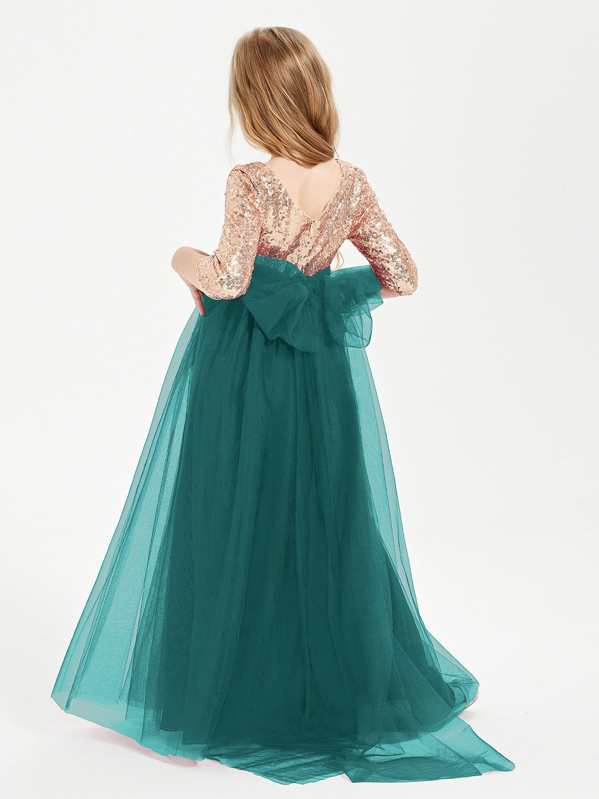 Sparkling Sequined Junior Bridesmaids Gown Peacock